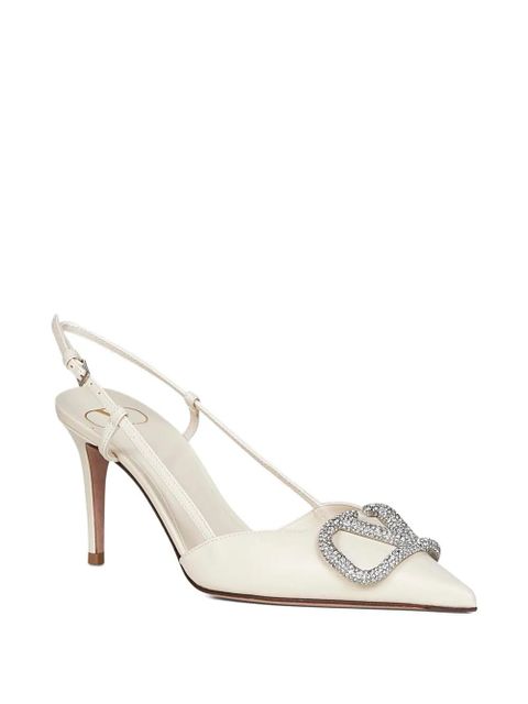 Valentino Garavani 80mm V-logo signature crystal-embellished slingback pumps - White