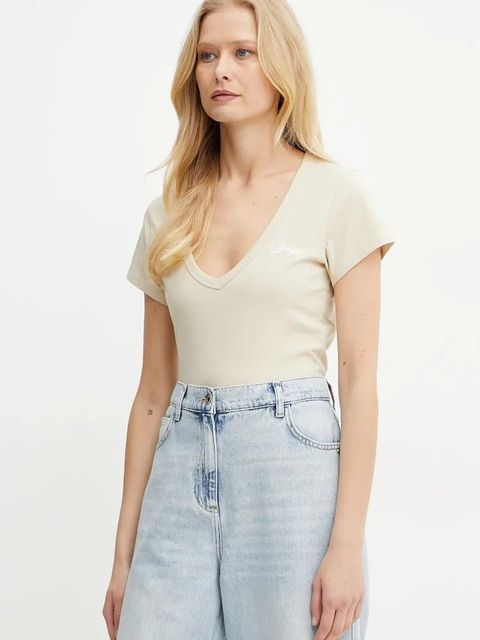 BOSS Orange t-shirt bawełniany damski kolor beżowy 50540432