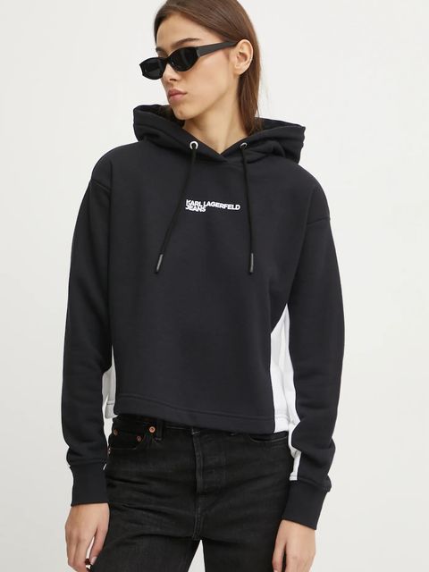 Karl Lagerfeld Jeans bluza damska kolor czarny z kapturem z nadrukiem A1W20017 - zdjęcie produktu nr 1