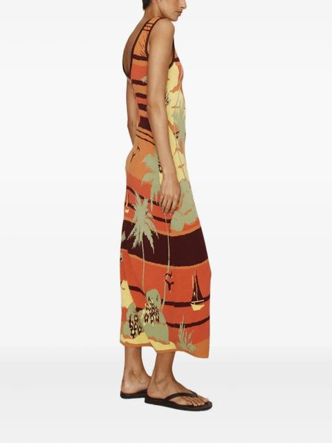 ALEMAIS Palm Island print midi dress - Orange