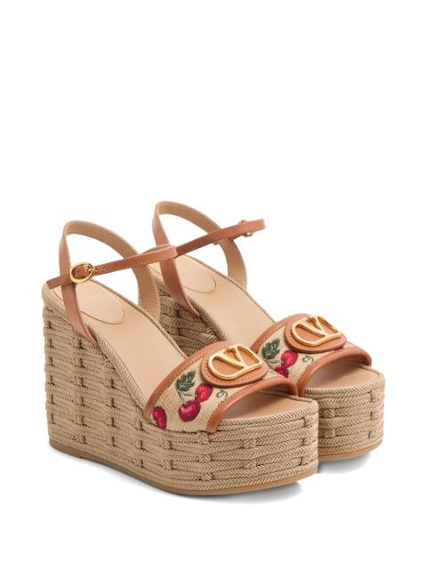Valentino Garavani VLogo Signature Cherryfic-print wedge sandals - Neutrals