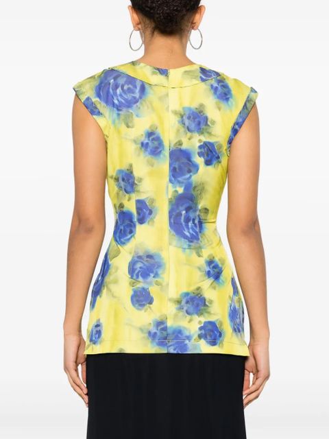 Marni floral-print taffeta top - Yellow
