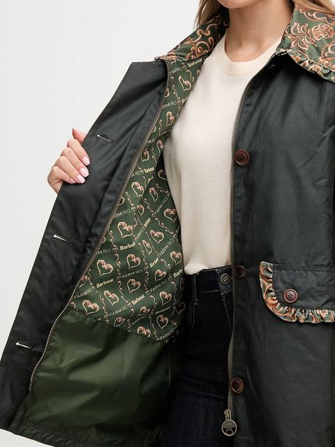 Barbour kurtka bawełniana x Farm Rio kolor zielony przejściowa oversize LWX1504