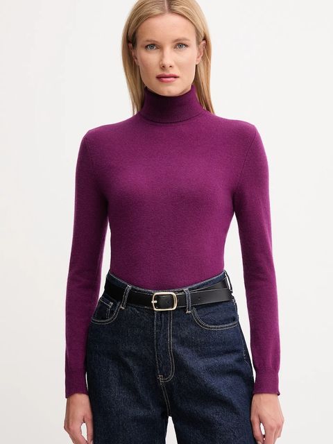 United Colors of Benetton sweter wełniany damski kolor fioletowy z golfem 1002D2348 - zdjęcie produktu nr 1