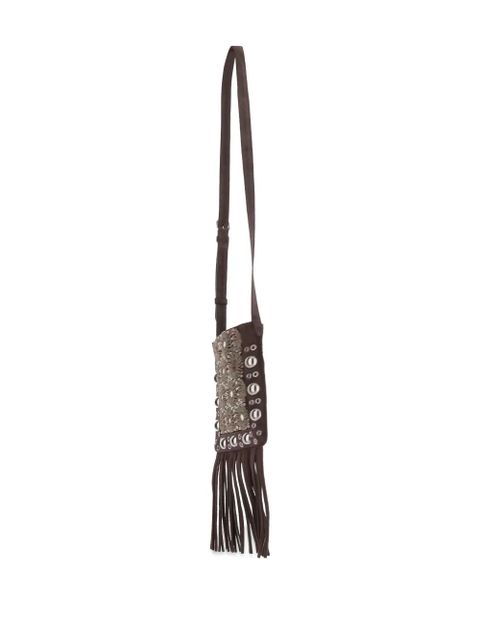 Valentino Garavani mirror-embellished fringe-trim shoulder bag - Brown - zdjęcie produktu nr 2