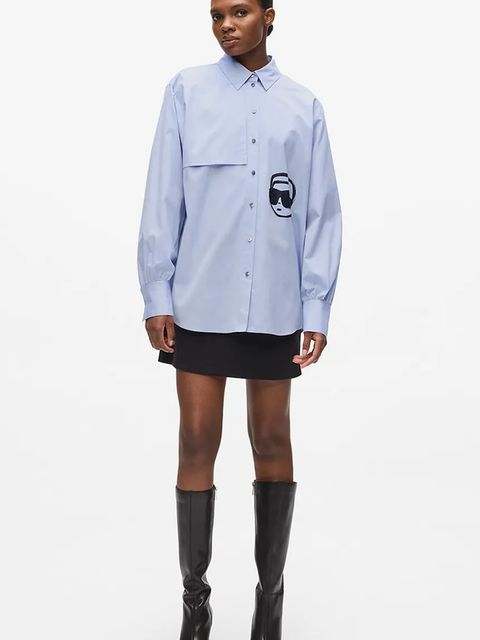 Karl Lagerfeld koszula IKON damska kolor niebieski relaxed z kołnierzykiem klasycznym A4W11025