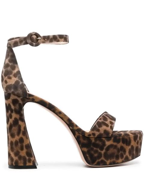 Gianvito Rossi Holly 120mm leopard-print sandals - Brown - zdjęcie produktu nr 1