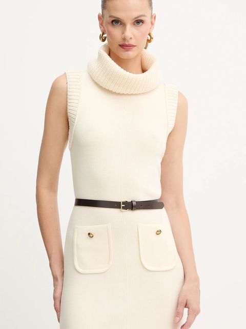 Luisa Spagnoli sukienka wełniana kolor beżowy midi rozkloszowana 100242