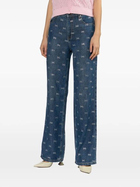 Self-Portrait ribbon-embellished jeans - Blue