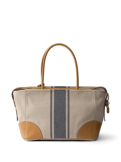 Prada large canvas and leather shopping bag - Neutrals - zdjęcie produktu nr 2