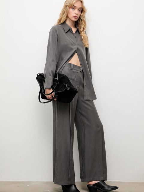 Answear.LAB spodnie damskie kolor szary szerokie high waist