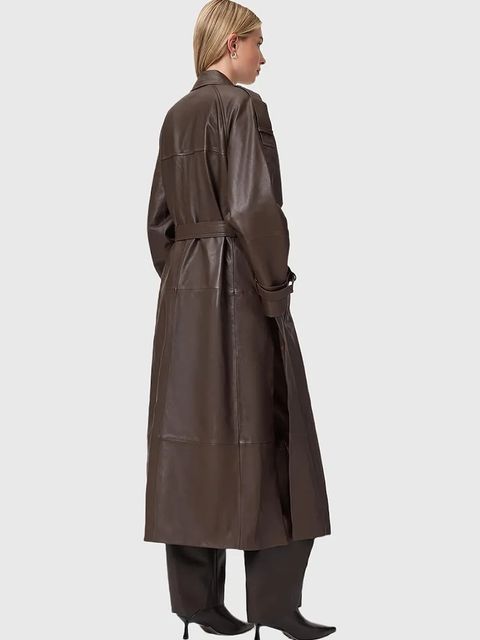 AllSaints płaszcz skórzany REED kolor brązowy W004LD