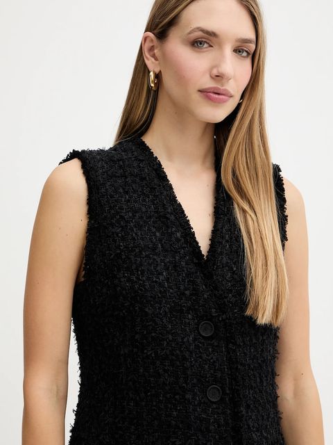 BOSS kamizelka z domieszką wełny kolor czarny jednorzędowa 50549128