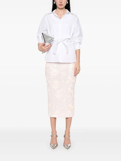 ROTATE BIRGER CHRISTENSEN floral-mesh pencil skirt - Pink