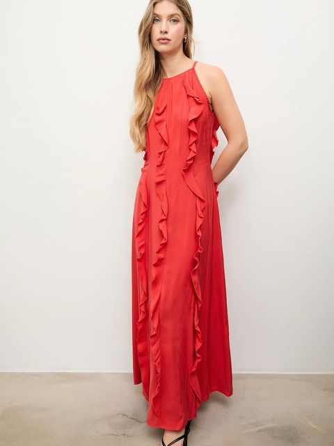 Answear.LAB sukienka kolor czerwony maxi prosta