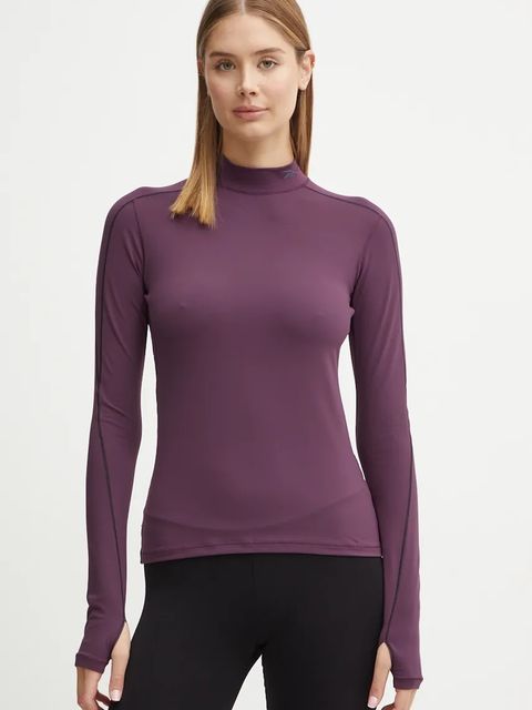 Reebok longsleeve treningowy kolor fioletowy z półgolfem 100205683 - zdjęcie produktu nr 1
