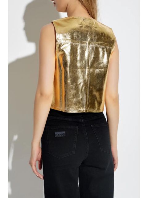 GANNI metallic organic cotton vest - Gold