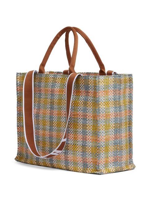 Marni logo-embroidered checkered shopping bag - Neutrals