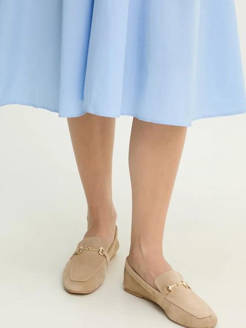 Answear.LAB mokasyny zamszowe damskie kolor beżowy na płaskim obcasie - zdjęcie produktu nr 1