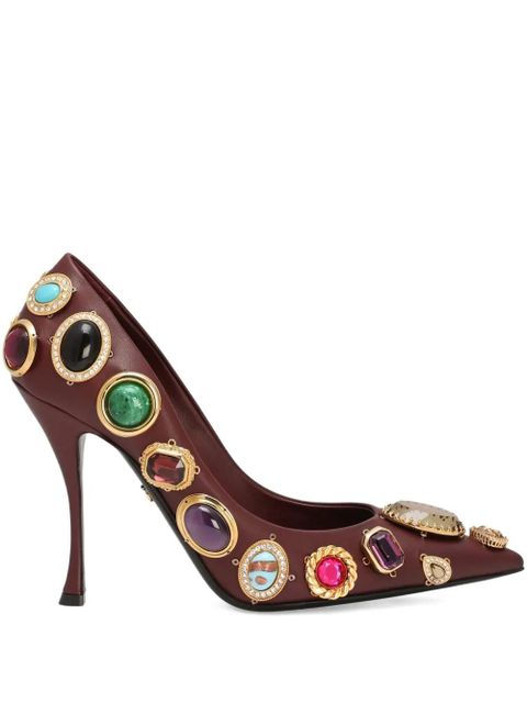 Dolce & Gabbana 105mm jewel-embellished pointed-toe pumps - Brown - zdjęcie produktu nr 1