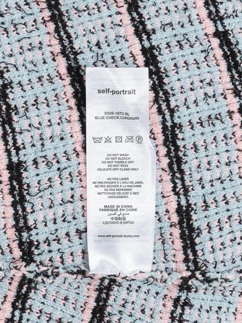 Self-Portrait check-pattern knit cotton cardigan - Blue