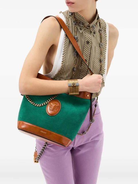 Versace Pivot small suede bucket bag - Green - zdjęcie produktu nr 2