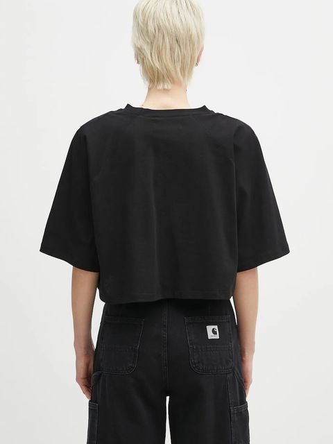 Fiorucci t-shirt bawełniany Logo Label Cropped Padded damski kolor czarny U02SPTSH106CJ01BK01