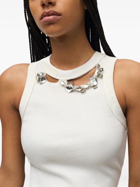 AREA crystal-embellished ribbed tank top - White