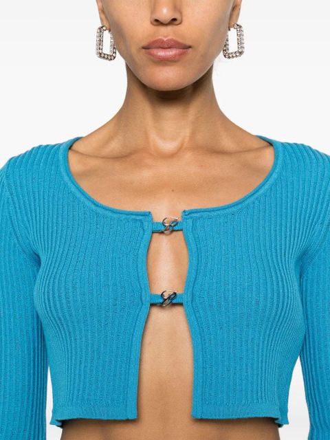 Blumarine cropped ribbed-knit cardigan - Blue