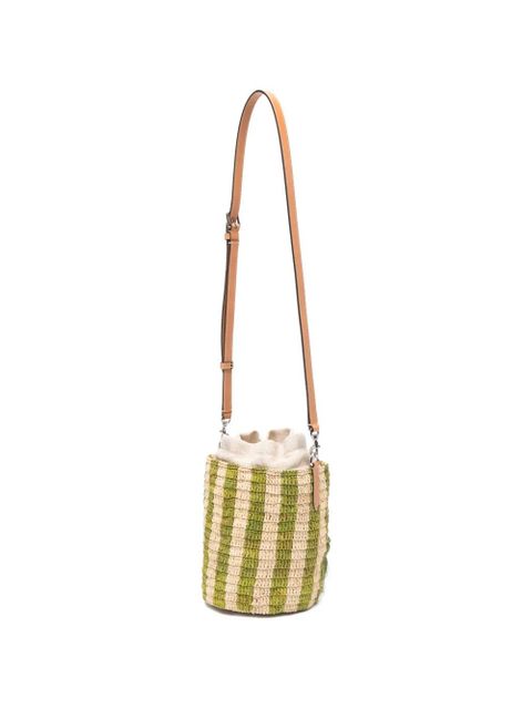 Valentino Garavani striped Vlogo raffia bucket bag - Neutrals