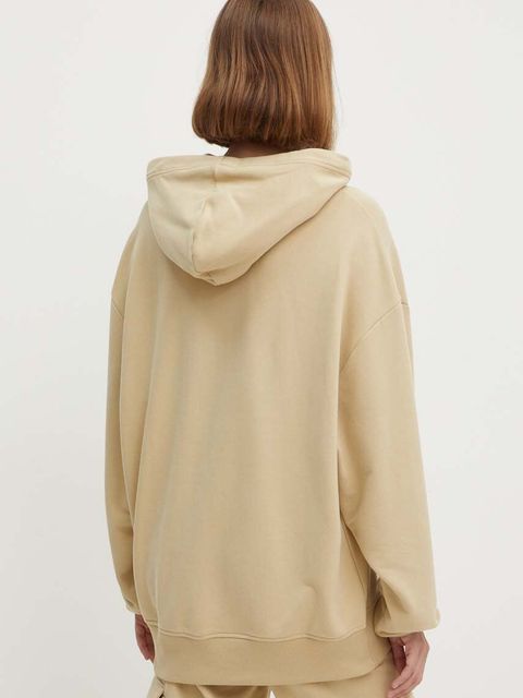 Calvin Klein Jeans bluza bawełniana damska kolor beżowy z kapturem z aplikacją J20J224063