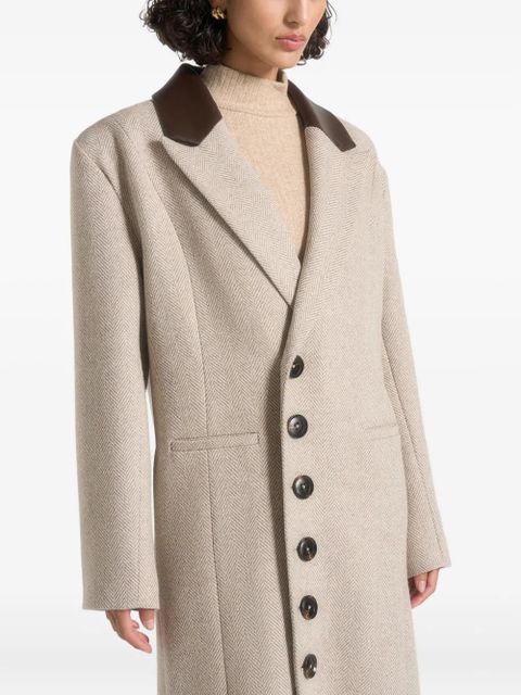 Manière De Voir Anissa herringbone leather-collar coat - Neutrals