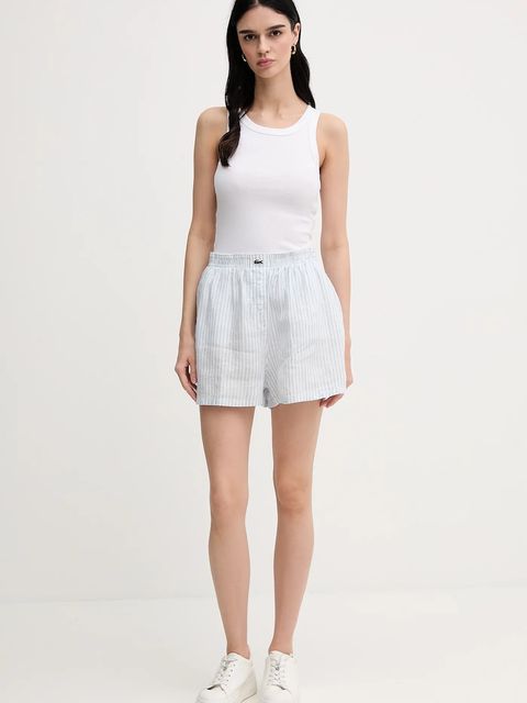 Lacoste szorty lniane damskie kolor niebieski wzorzyste high waist FF0226