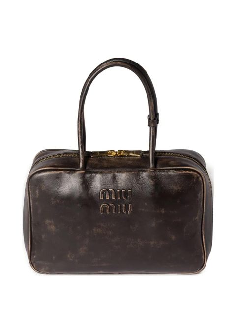 Miu Miu Beau logo-embossed zip-top tote bag - Brown - zdjęcie produktu nr 1