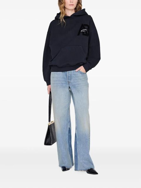 ANINE BING The Jaci logo-appliqué hoodie - Blue - zdjęcie produktu nr 2