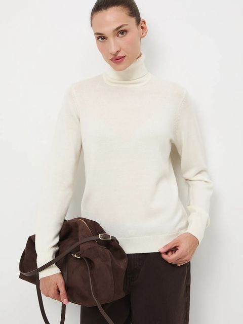 Medicine sweter z wełny merino kolor beżowy z golfem - zdjęcie produktu nr 1