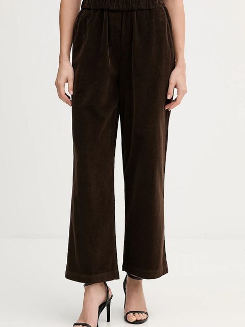 United Colors of Benetton spodnie bawełniane damskie kolor brązowy szerokie high waist 494BDF0A7 - zdjęcie produktu nr 1