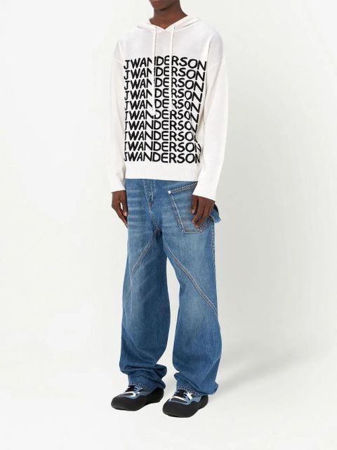 JW Anderson logo-print merino hoodie - White