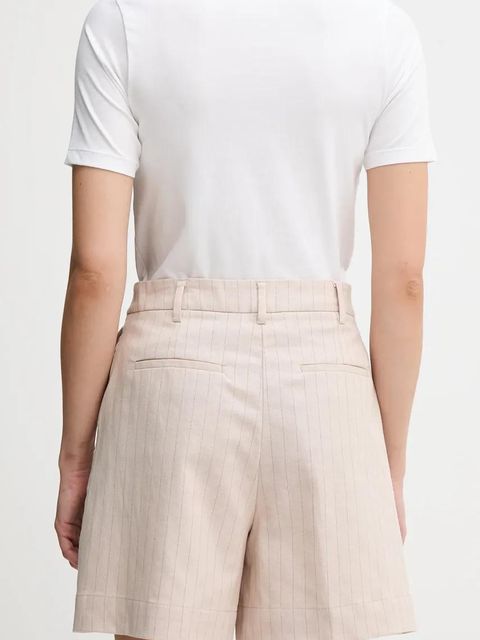 United Colors of Benetton szorty z domieszką lnu damskie kolor beżowy wzorzyste high waist 49KBD901X