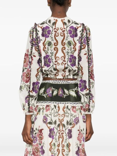 FARM Rio floral lace-trim shirt - White