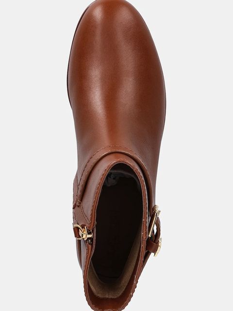 Lauren Ralph Lauren botki skórzane Brooke Bt 2 damskie kolor brązowy na płaskim obcasie 802974382001