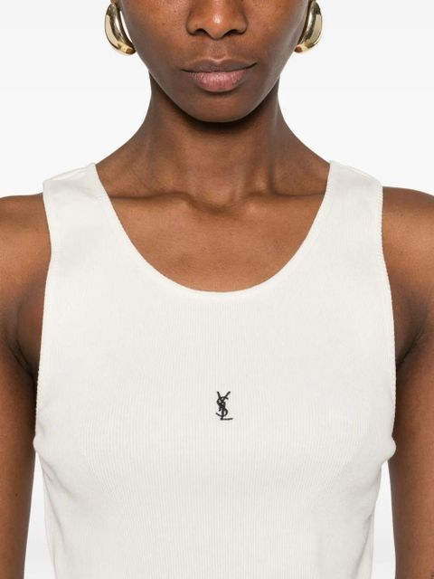 Saint Laurent logo-embroidered tank top - Neutrals
