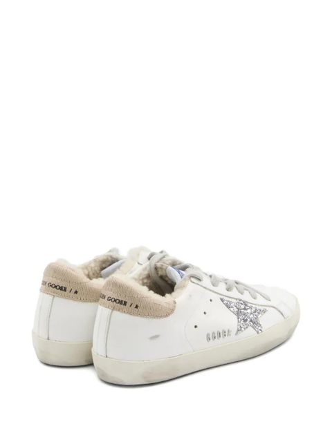 Golden Goose Super-Star glittered-star shearling-lining sneakers - White
