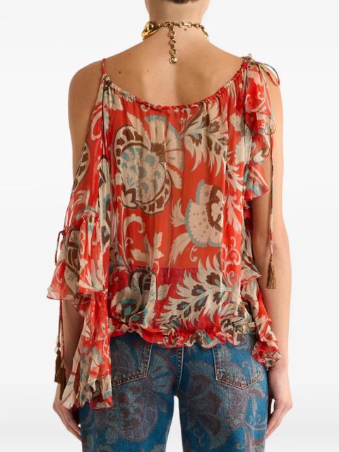ETRO one-sleeved floral-detail top - Red