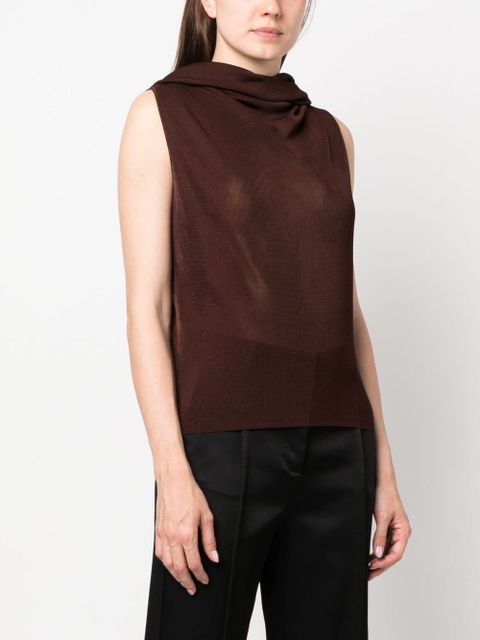 Saint Laurent sleeveless hooded mesh top - Brown