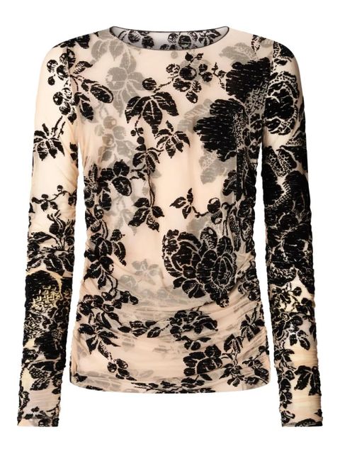PINKO floral-velvet mesh top - Neutrals - zdjęcie produktu nr 1