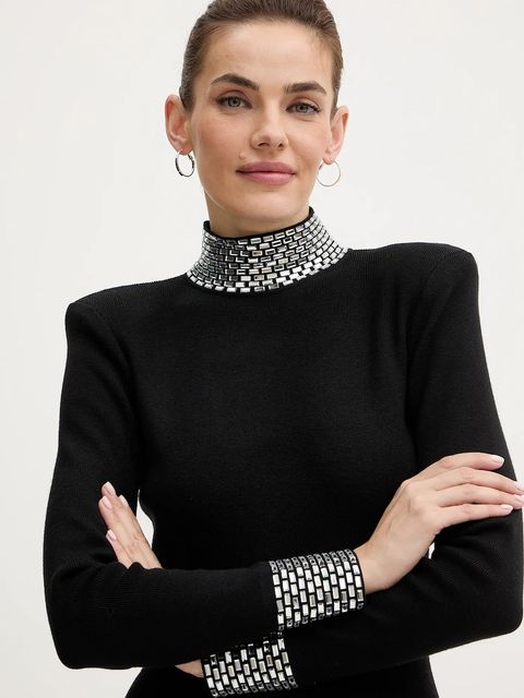 Retrofete sukienka z domieszką wełny Corinth kolor czarny mini dopasowana FW24-10043