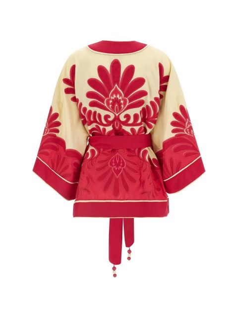 FARM Rio floral-embroidered linen kimono - Neutrals - zdjęcie produktu nr 2