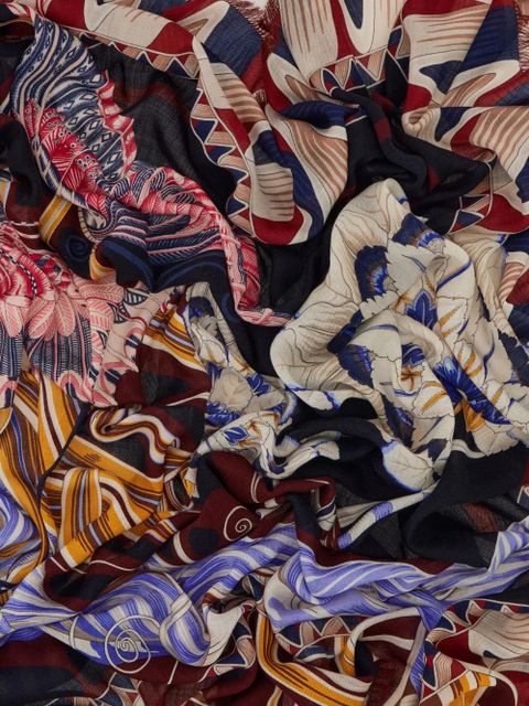 Ferragamo floral-print fringed scarf - Blue