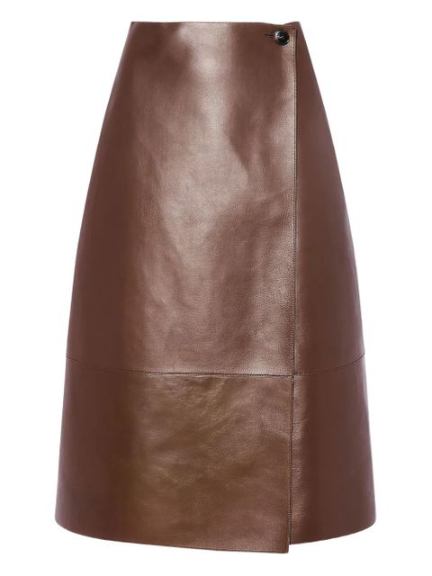 Yves Salomon leather wrap midi skirt - Brown